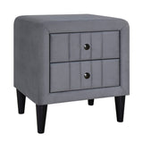 English Elm Upholstered Wooden Nightstand With 2 Drawers,Fully Assembled Except Legs and Handles,Velvet Bedside Table-Gray