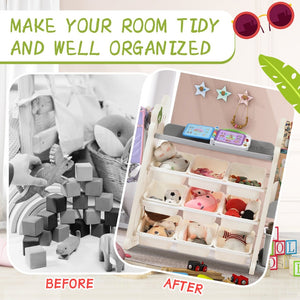 English Elm Kids Tree Shaped Hdpe Toy Organizer with 12 Bins and Open Bookshelves for Nursery PP300105AAE