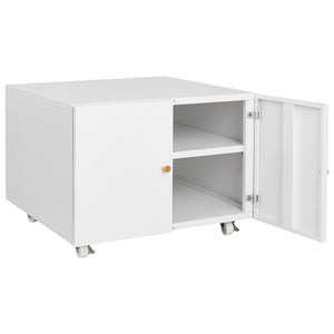 English Elm White Steel Rolling Printer Cabinet with Magnetic Doors and Adjustable Shelf for Home Office W124757932