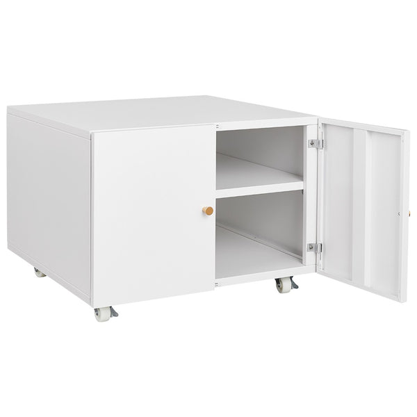 English Elm White Steel Rolling Printer Cabinet with Magnetic Doors and Adjustable Shelf for Home Office W124757932