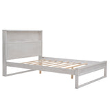 English Elm Platform Bed With Storage Headboard,Sockets and Usb Ports,Full Size Platform Bed,Antique White