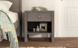 English Elm Wooden Nightstand With A Drawer and An Open Storage,End Table For Bedroom,Anitque Gray