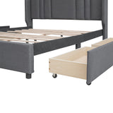 English Elm 3-Pieces Bedroom Sets Queen Size Upholstered Platform Bed With 4 Drawers, Marble Top Nightstand and Storage Dresser, Gray