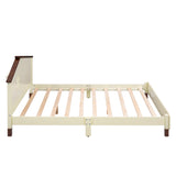 English Elm Full Size Wood Platform Bed With House-Shaped Headboard (Cream+Walnut)