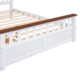 English Elm Queen Size Wood Platform Bed With Two Drawers and Wooden Slat Support,White+Walnut