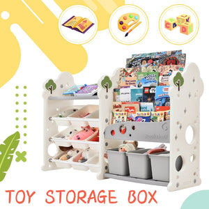 English Elm Kids Tree Shaped Hdpe Toy Organizer with 12 Bins and Open Bookshelves for Nursery PP300105AAE