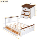 English Elm 3-Pieces Bedroom Sets Queen Size Platform Bed With Two Nightstands(Usb Charging Ports),White+Walnut