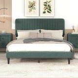 Green Velvet Upholstered Queen Platform Bed - Sturdy, No Box Spring Needed