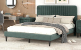 English Elm Queen Size Upholstered Platform Bed,No Box Spring Needed, Velvet Fabric,Green