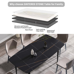 English Elm 70.87"Modern 70.87" Modern Curved Black Metal Leg Dining Table With Artificial Stone Top For 6-8 Guests Comfortably W1535S00093