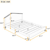 English Elm Full Size Wood Platform Bed With House-Shaped Headboard (Cream+Walnut)