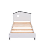 English Elm Twin Size Wood Platform Bed With House-Shaped Headboard (White+Gray)