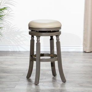 English Elm 30" Bar Stool, Weathered Gray Finish, French Gray Leather Seat