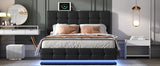 English Elm Tufted Upholstered Platform Bed With Hydraulic Storage System,Queen Size Pu Storage Bed With Led Lights and Usb Charger, Black