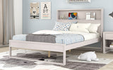 English Elm Platform Bed With Storage Headboard,Sockets and Usb Ports,Full Size Platform Bed,Antique White