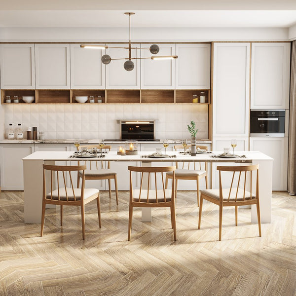 English Elm Multifunctional Extendable Console Table Up to 118.5" | Elegant Chipboard & MDF, Space-Saving Design W33166749