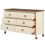 English Elm Wooden Storage Dresser With 6 Drawers,Storage Cabinet For Kids Bedroom,Cream+Walnut