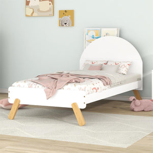 Hearth and Haven Wooden Cute Platform Bed with Curved Headboard, Twin Size Bed with Shelf Behind Headboard, White WF295686AAK