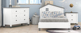 English Elm 3-Pieces Bedroom Sets Twin Size Platform Bed With Nightstand and Storage Dresser,White+Gray