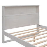 English Elm Platform Bed With Storage Headboard,Sockets and Usb Ports,Full Size Platform Bed,Antique White