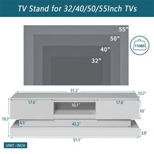 English Elm 51.18inch White High Gloss Tv Stand with Rgb Led Lighting and Dual Storage Drawers W67963294