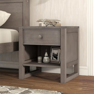 Hearth and Haven Wooden Nightstand with a Drawer and An Open Storage, End Table For Bedroom, Anitque Gray WF295306AAG