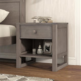 Wooden Nightstand with a Drawer and An Open Storage, End Table For Bedroom, Anitque Gray