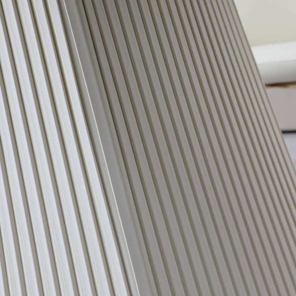 English Elm 71-Inch Sintered Stone Dining Table Carrara White Top with Striped Leather Pedestal, Heat & Stain Resistant Beige+White W509S00021