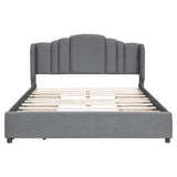 Hearth and Haven Upholstered Platform Bed with Wingback Headboard and 4 Drawers, No Box Spring Needed, Linen Fabric, Queen Size Gray HL000026AAE