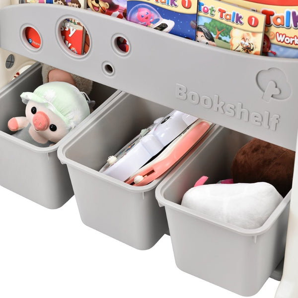 English Elm Kids Tree Shaped Hdpe Toy Organizer with 12 Bins and Open Bookshelves for Nursery PP300105AAE