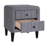 English Elm Upholstered Wooden Nightstand With 2 Drawers,Fully Assembled Except Legs and Handles,Velvet Bedside Table-Gray