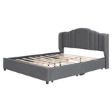 Hearth and Haven Upholstered Platform Bed with Wingback Headboard and 4 Drawers, No Box Spring Needed, Linen Fabric, Queen Size Gray HL000026AAE
