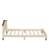 English Elm Twin Size Wood Platform Bed With House-Shaped Headboard (Cream+Walnut)