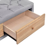 English Elm Upholstered Wooden Storage Ottoman Bench With 2 Drawers For Bedroom,Fully Assembled Except Legs and Handles,Padded Seat With Rubber Wood Leg-Gray