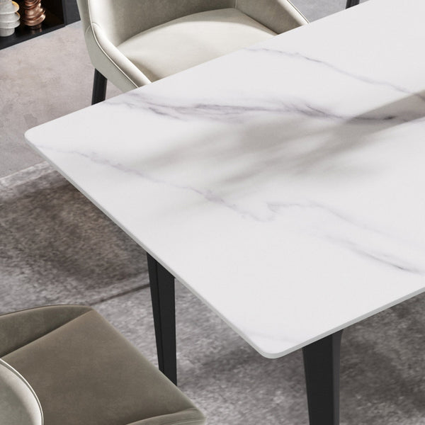 English Elm 63"Modern Artificial Stone Dining Table With Black Metal Legs - Seats 6, Stylish & Durable Design W1535S00075