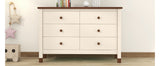 English Elm Wooden Storage Dresser With 6 Drawers,Storage Cabinet For Kids Bedroom,Cream+Walnut