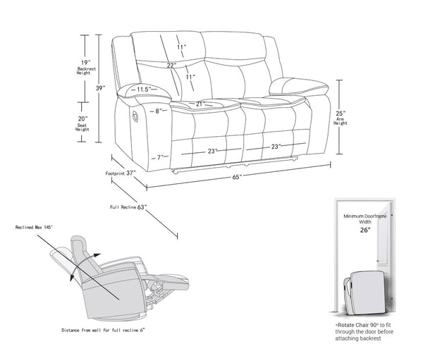 English Elm Global United Leather Air Reclining Loveseat with Steel Base for Modern Living B05777923