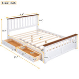 English Elm Queen Size Wood Platform Bed With Two Drawers and Wooden Slat Support,White+Walnut