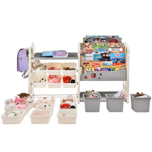 English Elm Kids Tree Shaped Hdpe Toy Organizer with 12 Bins and Open Bookshelves for Nursery PP300105AAE