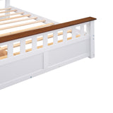 English Elm Full Size Wood Platform Bed With Two Drawers and Wooden Slat Support,White+Walnut