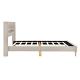 English Elm Upholstered Platform Bed With Rubber Wood Legs,No Box Spring Needed, Linen Fabric,Queen Size-Beige