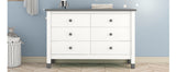 English Elm Wooden Storage Dresser With 6 Drawers,Storage Cabinet For Kids Bedroom,White+Gray