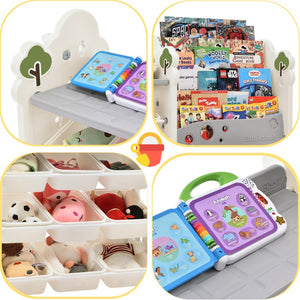 English Elm Kids Tree Shaped Hdpe Toy Organizer with 12 Bins and Open Bookshelves for Nursery PP300105AAE
