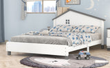 English Elm Full Size Wood Platform Bed With House-Shaped Headboard (White+Gray)