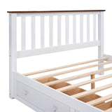 English Elm Queen Size Wood Platform Bed With Two Drawers and Wooden Slat Support,White+Walnut