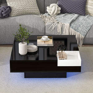 English Elm Modern Minimalist Design 31.5*31.5In Square Coffee Table With Detachable Tray and Plug-In 16-Color Led Strip Lights Remote Control For Living Room (Old Sku: Wf291303Aab )