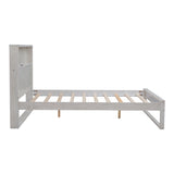 English Elm Platform Bed With Storage Headboard,Sockets and Usb Ports,Full Size Platform Bed,Antique White