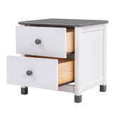 English Elm Wooden Nightstand With Two Drawers For Kids,End Table For Bedroom,White+Gray