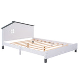 English Elm Full Size Wood Platform Bed With House-Shaped Headboard (White+Gray)