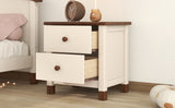 English Elm Wooden Nightstand With Two Drawers For Kids,End Table For Bedroom,Cream+Walnut